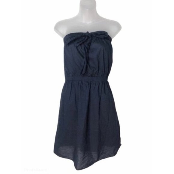 J. Crew Factory Navy Strapless A-Line Cotton Dress M - Picture 1 of 11